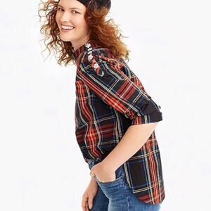 J. Crew Stewart plaid jeweled button popover top tartan
